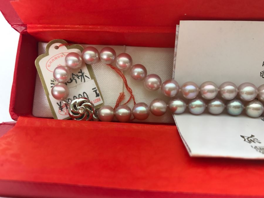 Chinese Pink Pearl Necklace With Paperwork And Original Box [Photo 7]