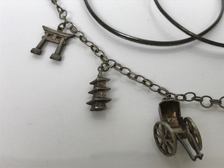 Chinese Sterling Silver Charm Bracelet With Pair Of Sterling Silver Bangle Bracelets 20.6g [Photo 6]