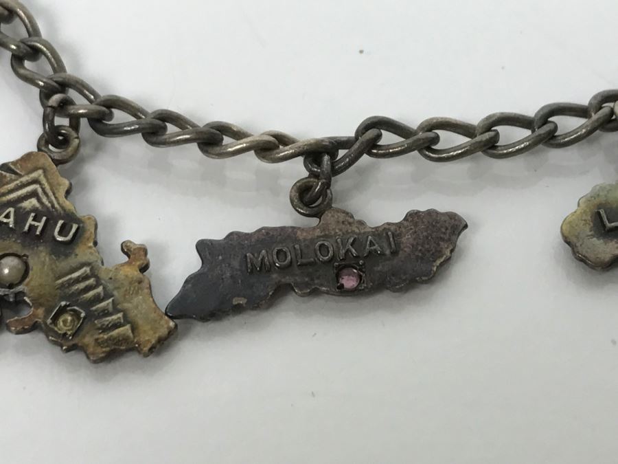 Vintage Sterling Silver Hawaiian Island Charm Bracelet With Stones 20.3g [Photo 7]