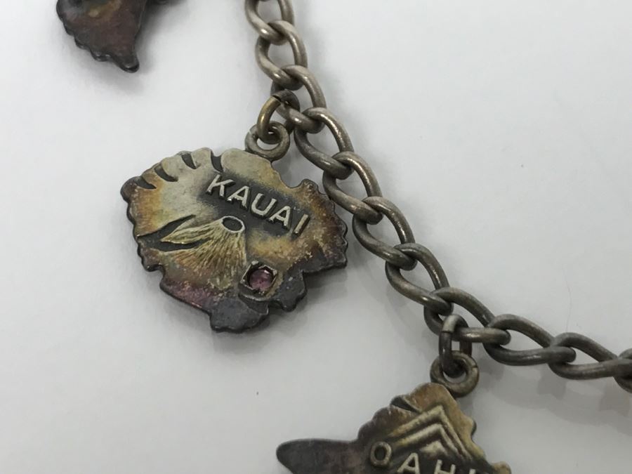 Vintage Sterling Silver Hawaiian Island Charm Bracelet With Stones 20.3g [Photo 5]