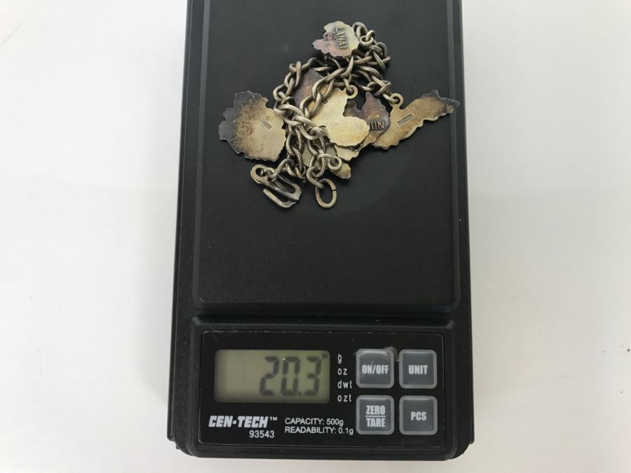 Vintage Sterling Silver Hawaiian Island Charm Bracelet With Stones 20.3g [Photo 12]