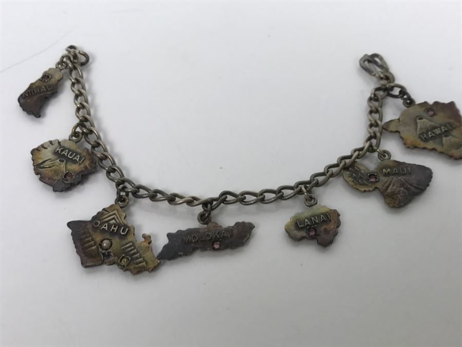 Vintage Sterling Silver Hawaiian Island Charm Bracelet With Stones 20.3g [Photo 3]