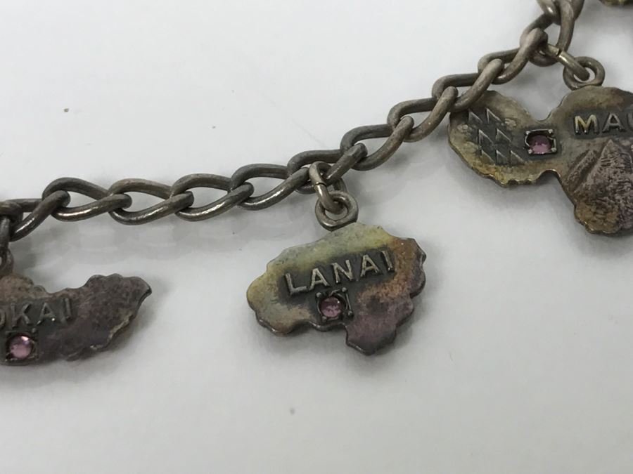 Vintage Sterling Silver Hawaiian Island Charm Bracelet With Stones 20.3g [Photo 8]