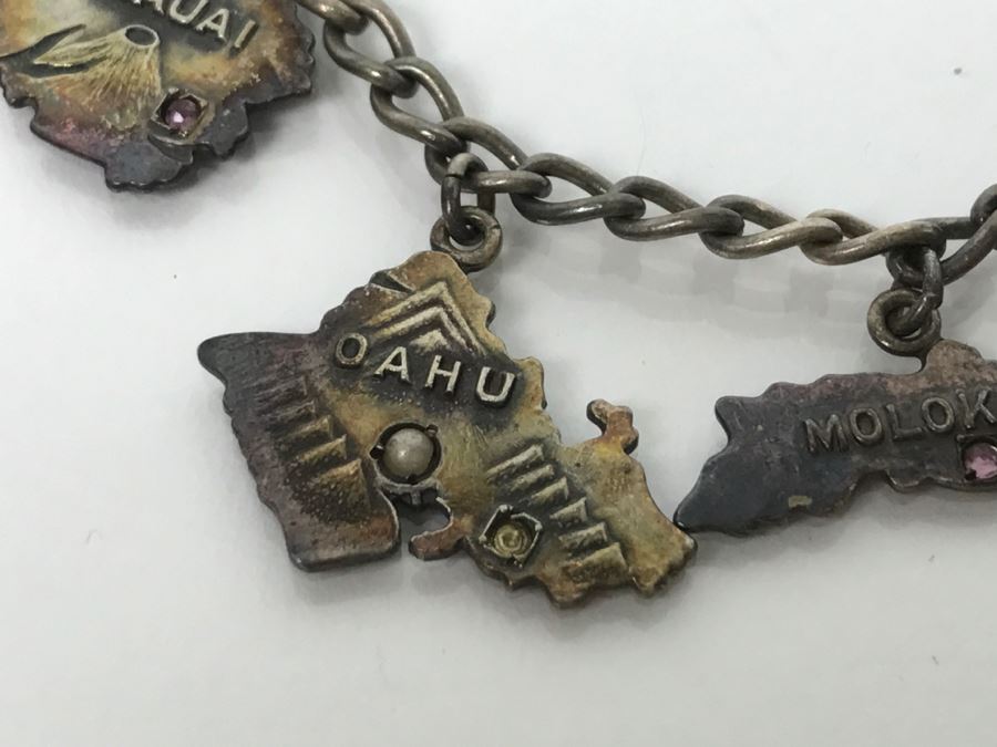 Vintage Sterling Silver Hawaiian Island Charm Bracelet With Stones 20.3g [Photo 6]