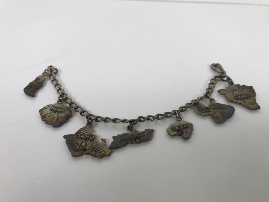 Vintage Sterling Silver Hawaiian Island Charm Bracelet With Stones 20.3g [Photo 2]