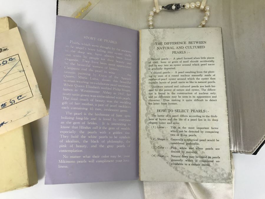 MIKIMOTO Cultured Pearls With Original Documenation From Japan Gem Of Gems Purchased In 1960 16' Choker Strand Necklace Estimate $1,000-$2,000 [Photo 24]