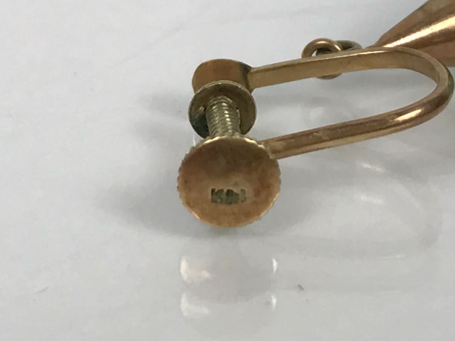 Vintage Pair Of 14K Gold Teardrop Jade Stone Earrings 5.9g FMV $200 [Photo 13]