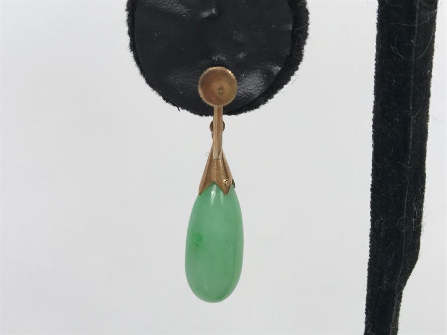 Vintage Pair Of 14K Gold Teardrop Jade Stone Earrings 5.9g FMV $200 [Photo 8]