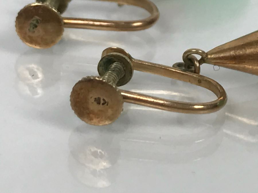 Vintage Pair Of 14K Gold Teardrop Jade Stone Earrings 5.9g FMV $200 [Photo 11]