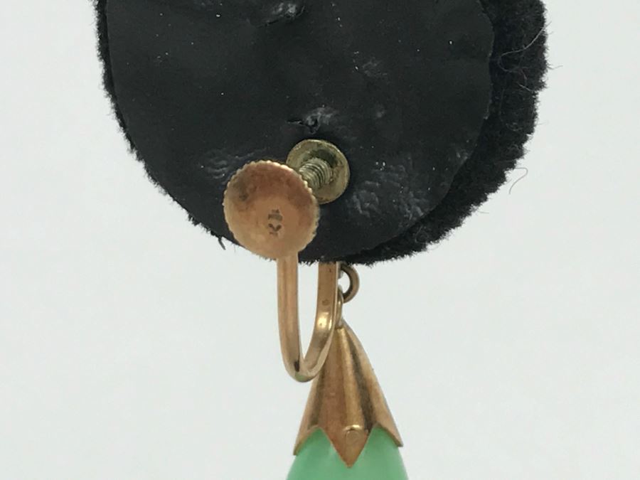 Vintage Pair Of 14K Gold Teardrop Jade Stone Earrings 5.9g FMV $200 [Photo 10]