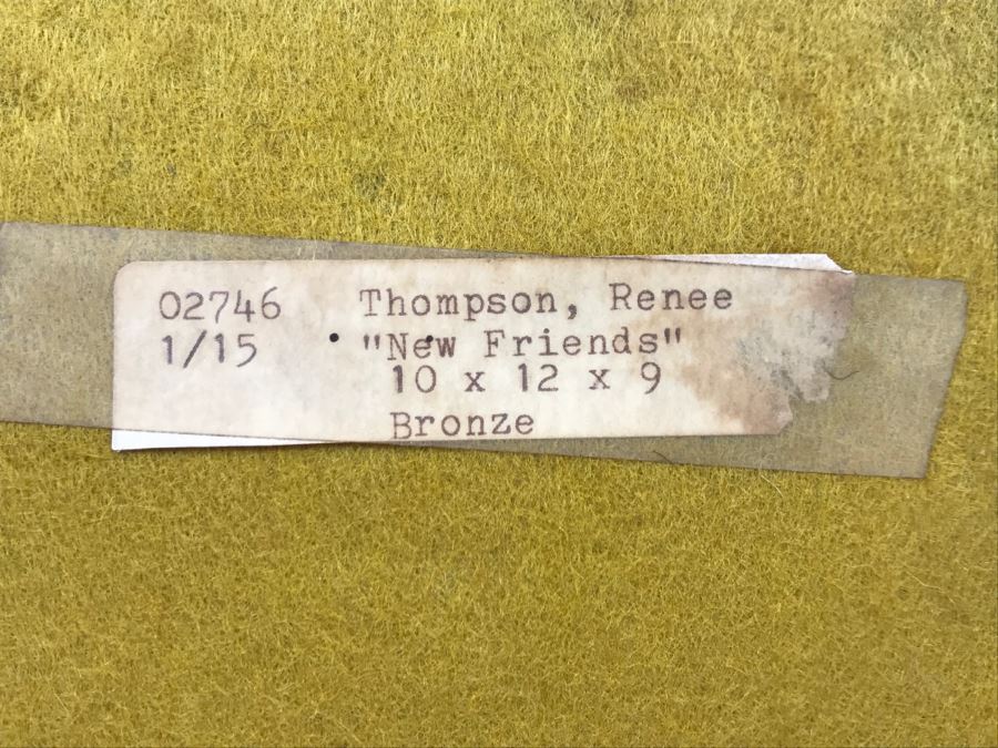 Vintage 1976 Renee Thompson Bronze Sculpture Titled 'New Friends' Depicting Girl Feeding A Deer 1 Of 15 10 X 12 X 9 [Photo 18]