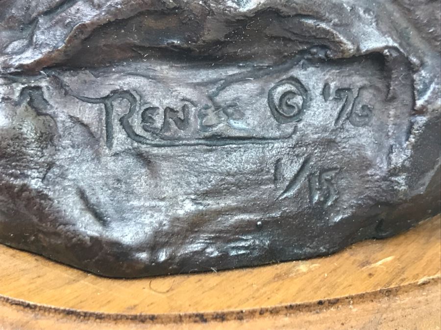 Vintage 1976 Renee Thompson Bronze Sculpture Titled 'New Friends' Depicting Girl Feeding A Deer 1 Of 15 10 X 12 X 9 [Photo 13]