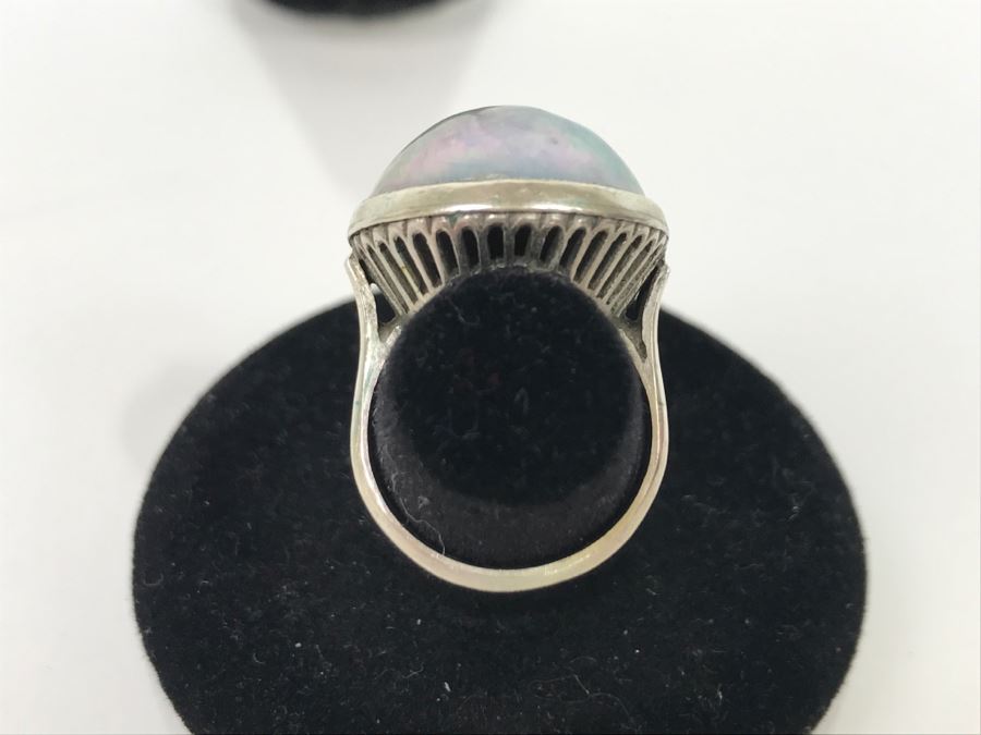 Vintage Sterling Silver Pearl Ring With Matching Earrings 13g [Photo 14]