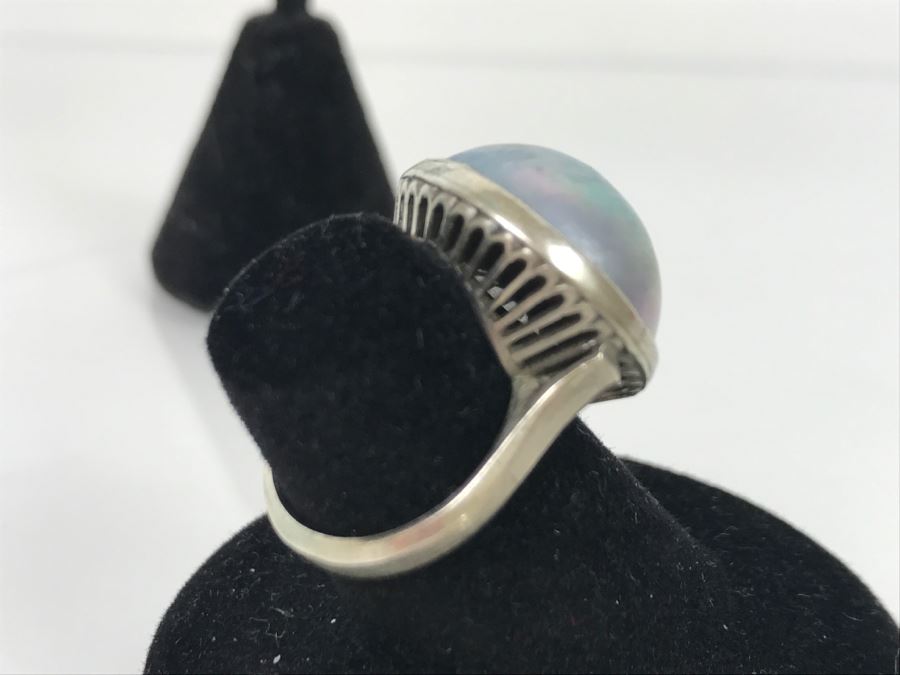 Vintage Sterling Silver Pearl Ring With Matching Earrings 13g [Photo 12]