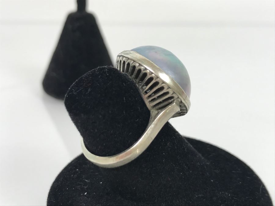 Vintage Sterling Silver Pearl Ring With Matching Earrings 13g [Photo 13]