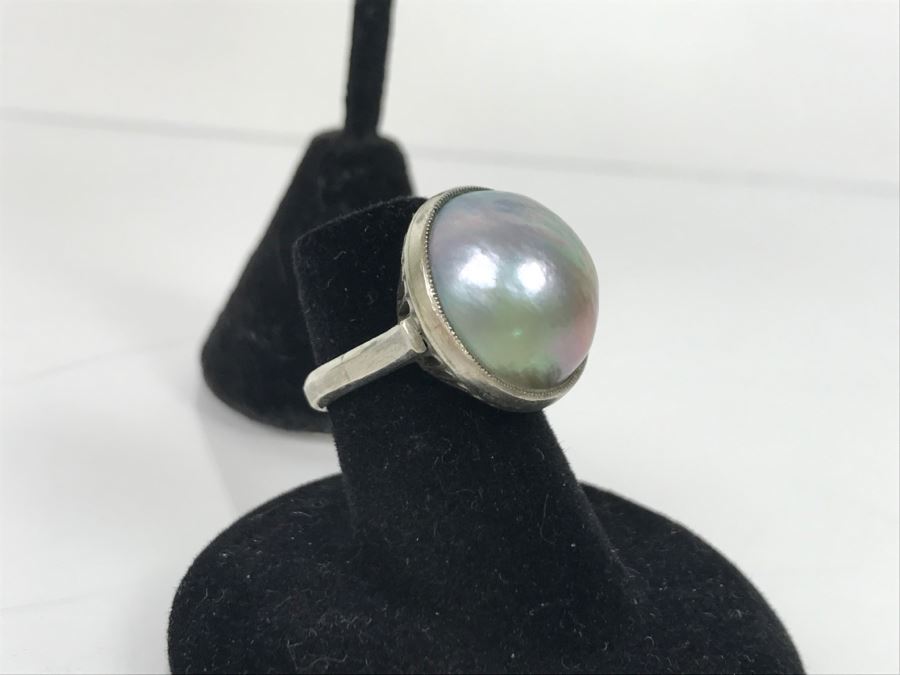Vintage Sterling Silver Pearl Ring With Matching Earrings 13g [Photo 10]