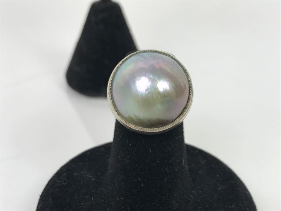 Vintage Sterling Silver Pearl Ring With Matching Earrings 13g [Photo 11]