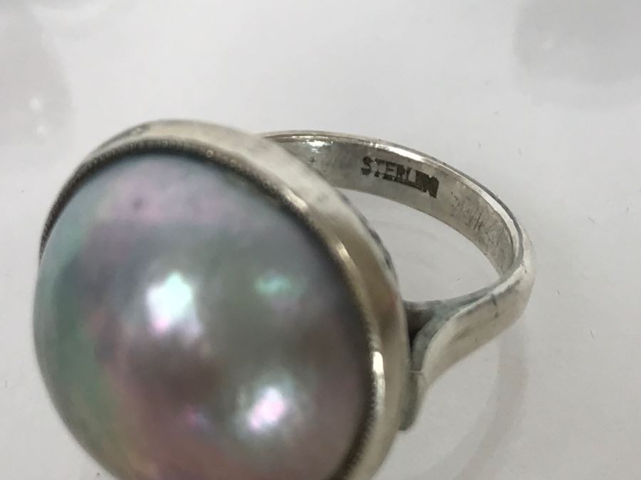 Vintage Sterling Silver Pearl Ring With Matching Earrings 13g [Photo 6]