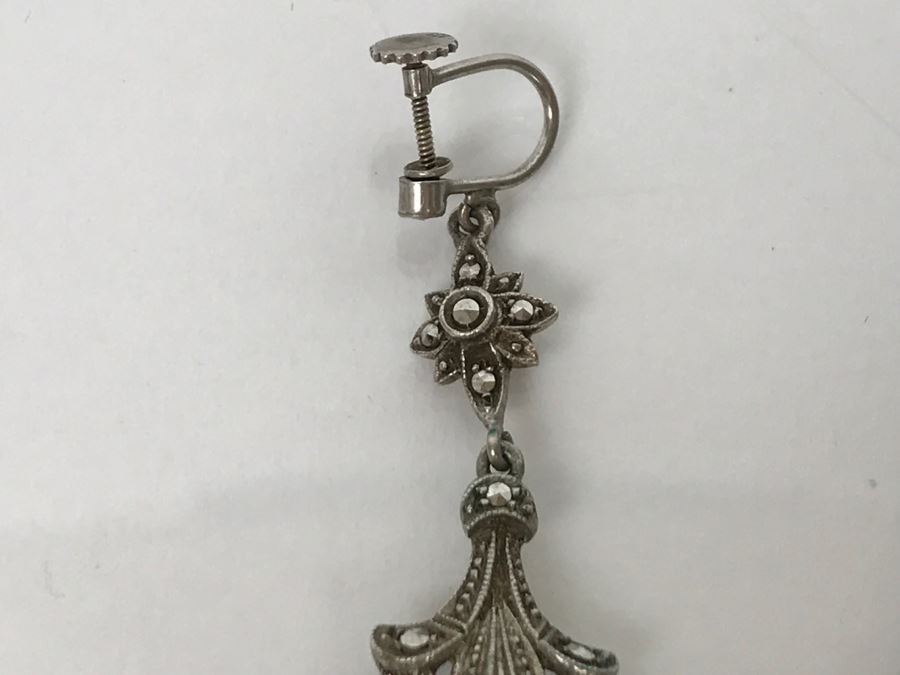 Vintage 835-935 Silver Marcasite Peacock Brooch And Matching Screw Clip Earrings 34.6g [Photo 23]