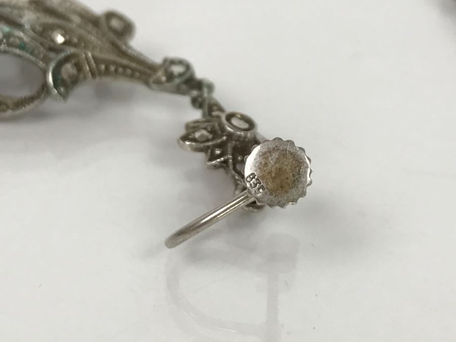 Vintage 835-935 Silver Marcasite Peacock Brooch And Matching Screw Clip Earrings 34.6g [Photo 24]