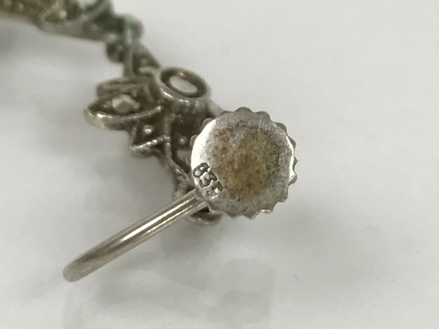 Vintage 835-935 Silver Marcasite Peacock Brooch And Matching Screw Clip Earrings 34.6g [Photo 25]