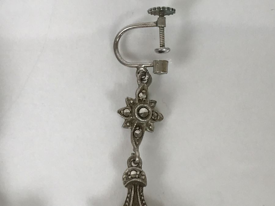 Vintage 835-935 Silver Marcasite Peacock Brooch And Matching Screw Clip Earrings 34.6g [Photo 22]