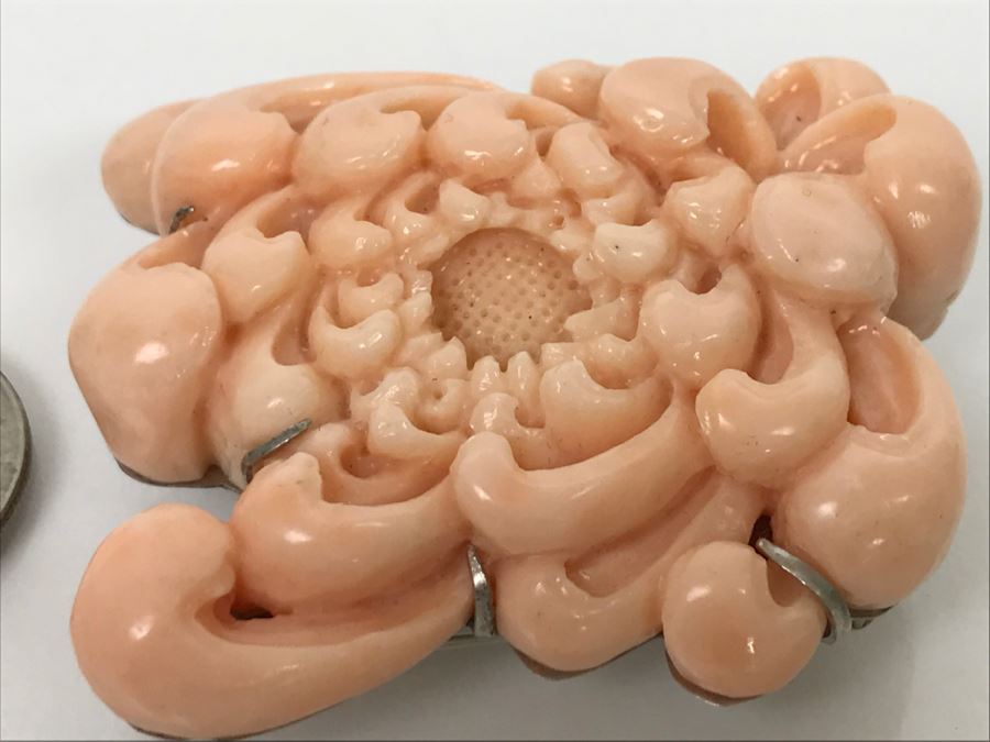 Fabulous Carved Floral Pink Coral Brooch With Sterling Silver Backing 76.8g FMV $750-$1,000 [Photo 9]