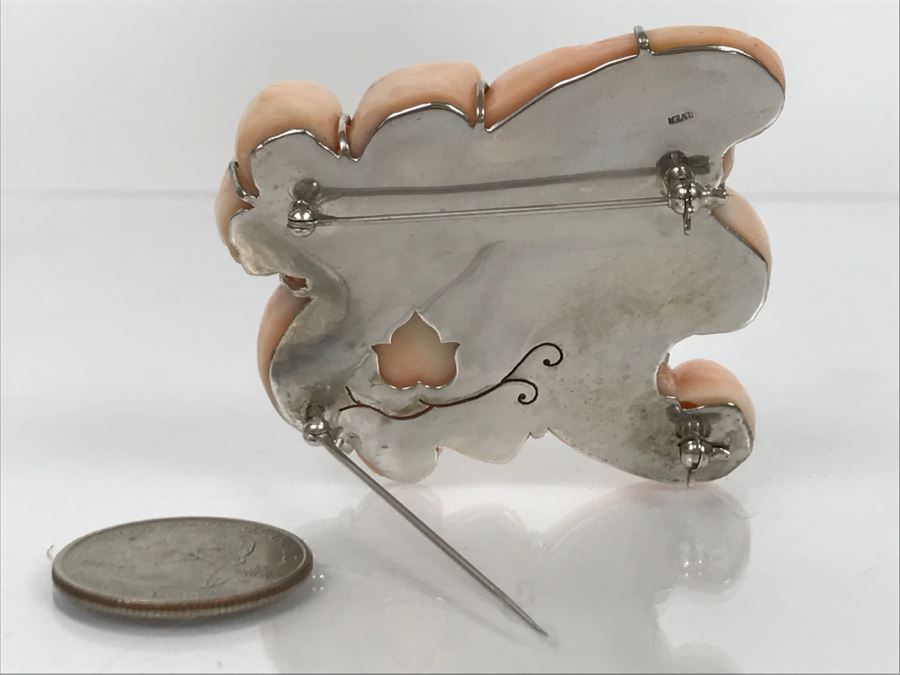 Fabulous Carved Floral Pink Coral Brooch With Sterling Silver Backing 76.8g FMV $750-$1,000 [Photo 14]