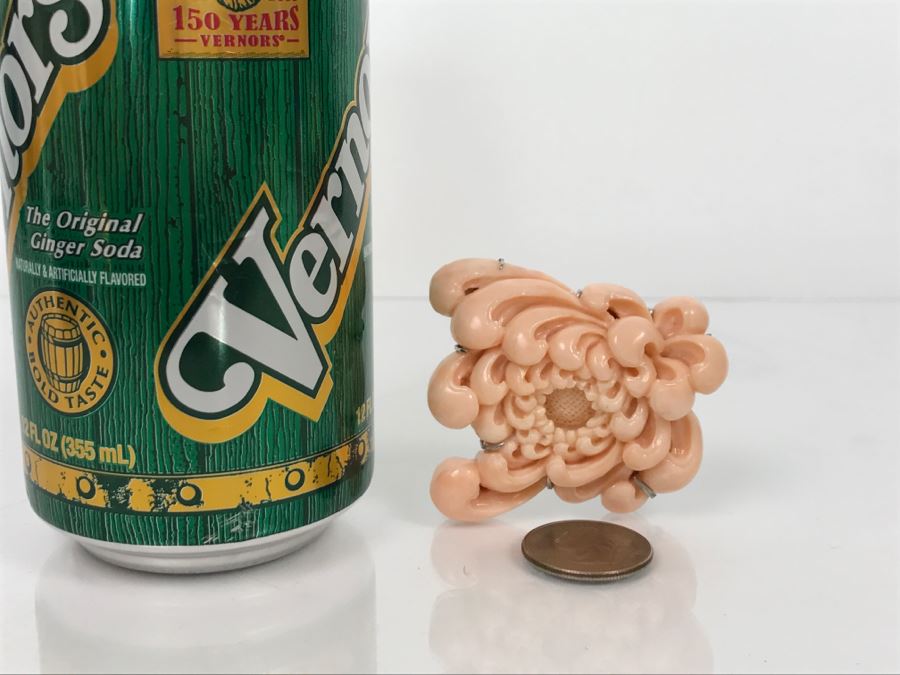 Fabulous Carved Floral Pink Coral Brooch With Sterling Silver Backing 76.8g FMV $750-$1,000 [Photo 24]