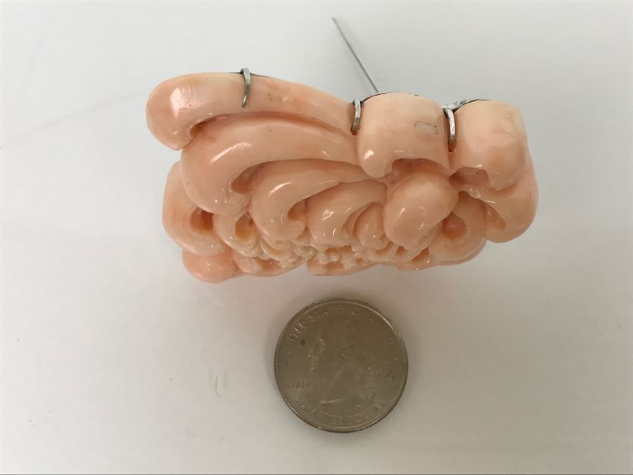 Fabulous Carved Floral Pink Coral Brooch With Sterling Silver Backing 76.8g FMV $750-$1,000 [Photo 22]