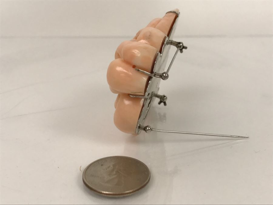 Fabulous Carved Floral Pink Coral Brooch With Sterling Silver Backing 76.8g FMV $750-$1,000 [Photo 18]