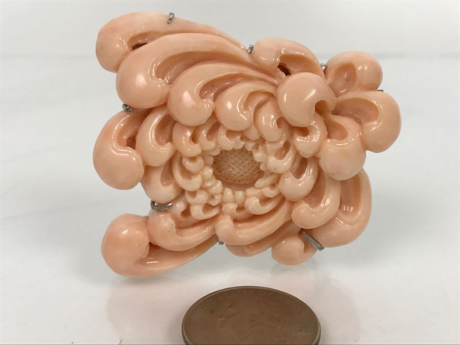 Fabulous Carved Floral Pink Coral Brooch With Sterling Silver Backing 76.8g FMV $750-$1,000 [Photo 19]