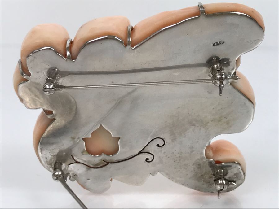 Fabulous Carved Floral Pink Coral Brooch With Sterling Silver Backing 76.8g FMV $750-$1,000 [Photo 16]