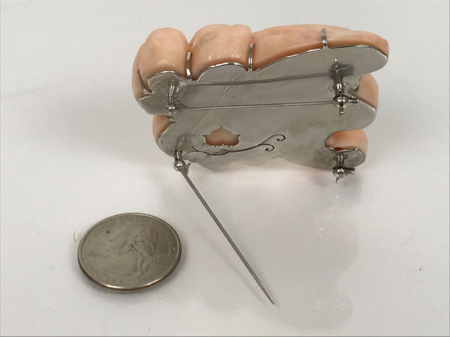 Fabulous Carved Floral Pink Coral Brooch With Sterling Silver Backing 76.8g FMV $750-$1,000 [Photo 15]