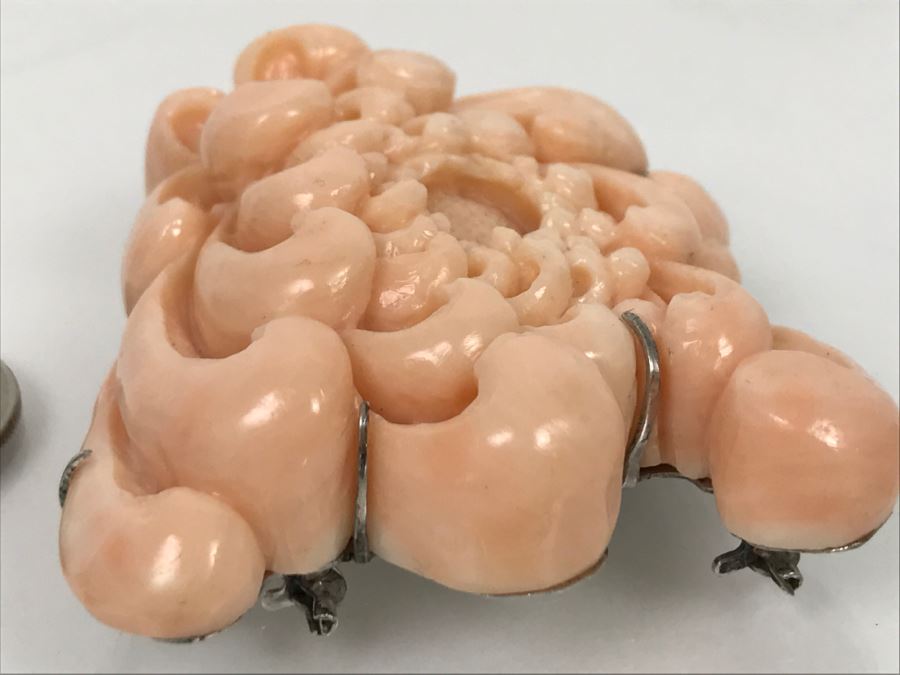 Fabulous Carved Floral Pink Coral Brooch With Sterling Silver Backing 76.8g FMV $750-$1,000 [Photo 11]