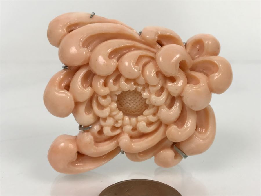 Fabulous Carved Floral Pink Coral Brooch With Sterling Silver Backing 76.8g FMV $750-$1,000 [Photo 20]