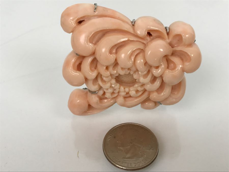 Fabulous Carved Floral Pink Coral Brooch With Sterling Silver Backing 76.8g FMV $750-$1,000 [Photo 21]