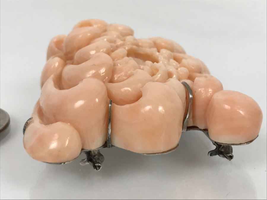 Fabulous Carved Floral Pink Coral Brooch With Sterling Silver Backing 76.8g FMV $750-$1,000 [Photo 10]