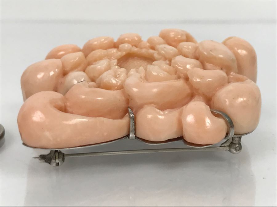 Fabulous Carved Floral Pink Coral Brooch With Sterling Silver Backing 76.8g FMV $750-$1,000 [Photo 7]