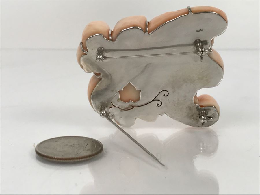 Fabulous Carved Floral Pink Coral Brooch With Sterling Silver Backing 76.8g FMV $750-$1,000 [Photo 2]