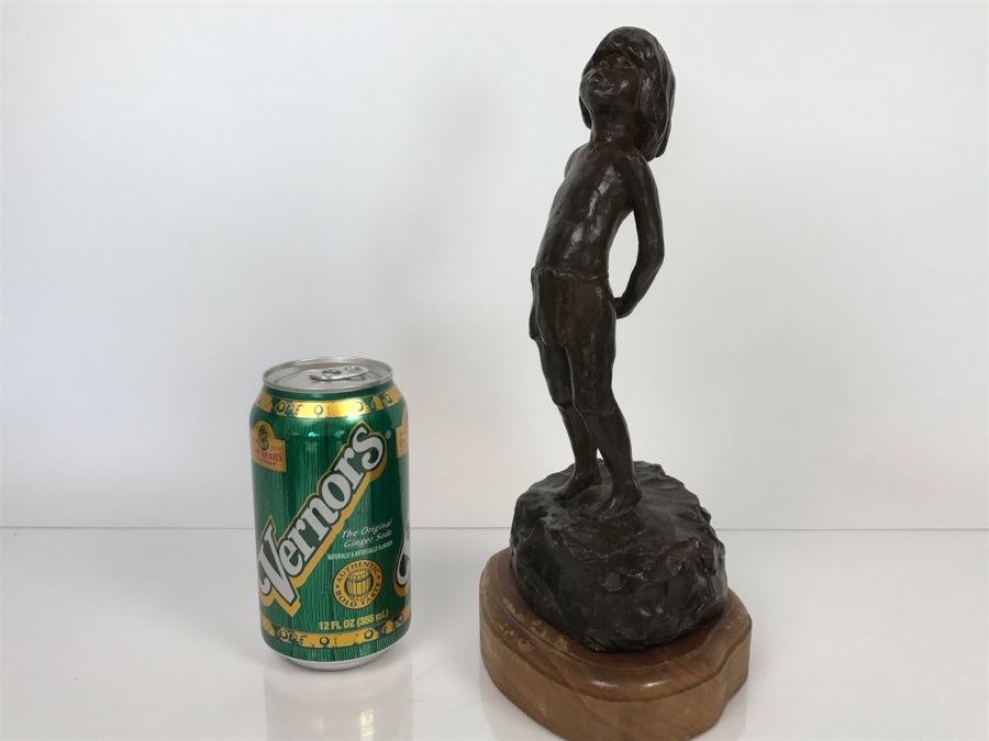 Vintage 1976 Renee Thompson Bronze Sculpture Depicting Native American Boy Hiding A Peace Pipe Behind His Back 3 Of 15 [Photo 14]