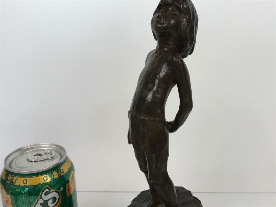 Vintage 1976 Renee Thompson Bronze Sculpture Depicting Native American Boy Hiding A Peace Pipe Behind His Back 3 Of 15 [Photo 16]
