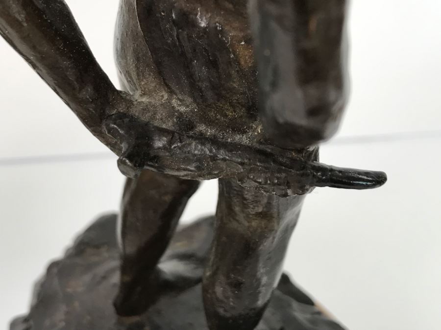 Vintage 1976 Renee Thompson Bronze Sculpture Depicting Native American Boy Hiding A Peace Pipe Behind His Back 3 Of 15 [Photo 9]