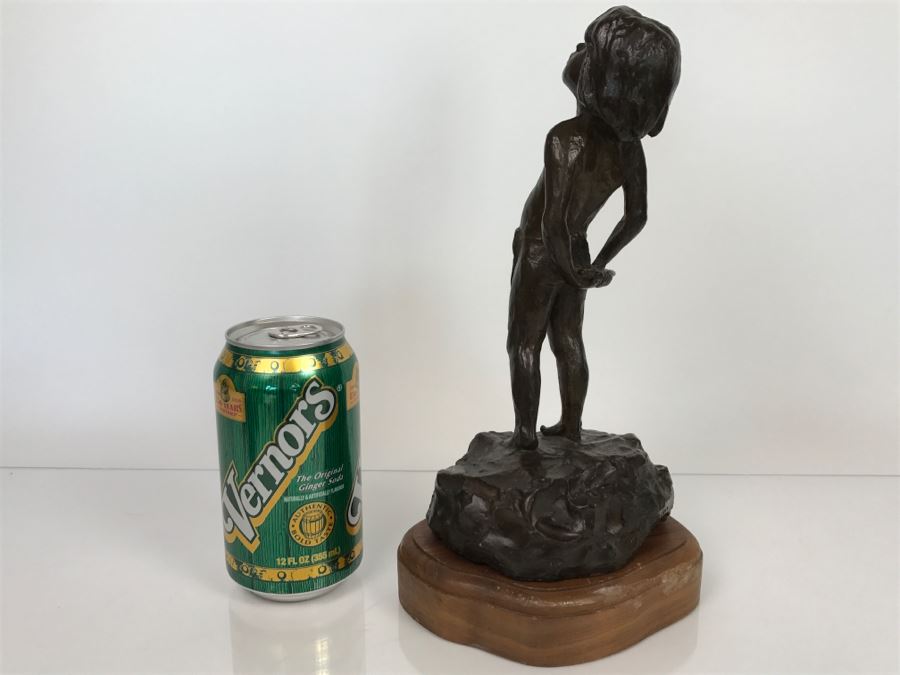 Vintage 1976 Renee Thompson Bronze Sculpture Depicting Native American Boy Hiding A Peace Pipe Behind His Back 3 Of 15 [Photo 13]