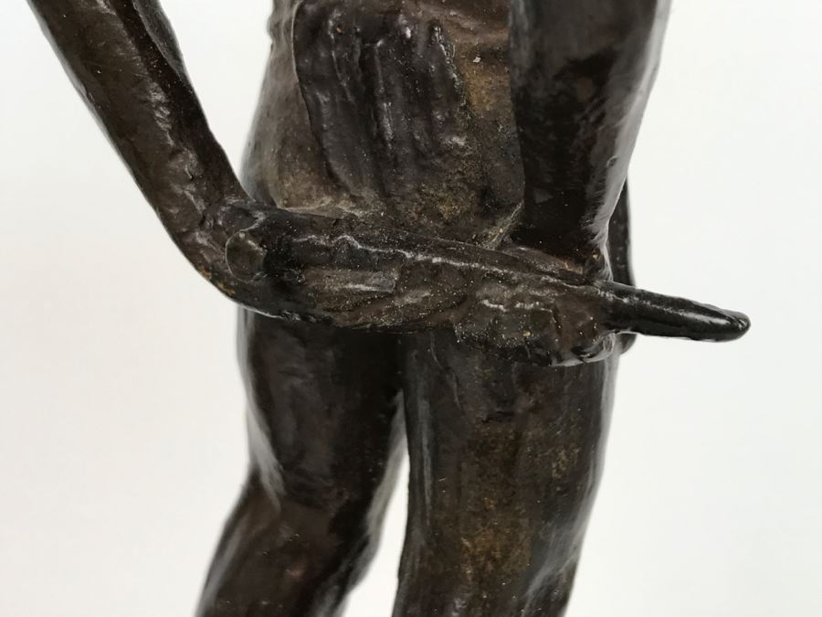Vintage 1976 Renee Thompson Bronze Sculpture Depicting Native American Boy Hiding A Peace Pipe Behind His Back 3 Of 15 [Photo 8]