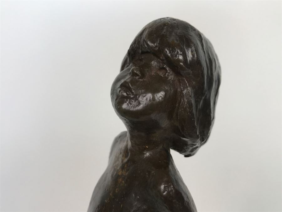 Vintage 1976 Renee Thompson Bronze Sculpture Depicting Native American Boy Hiding A Peace Pipe Behind His Back 3 Of 15 [Photo 15]
