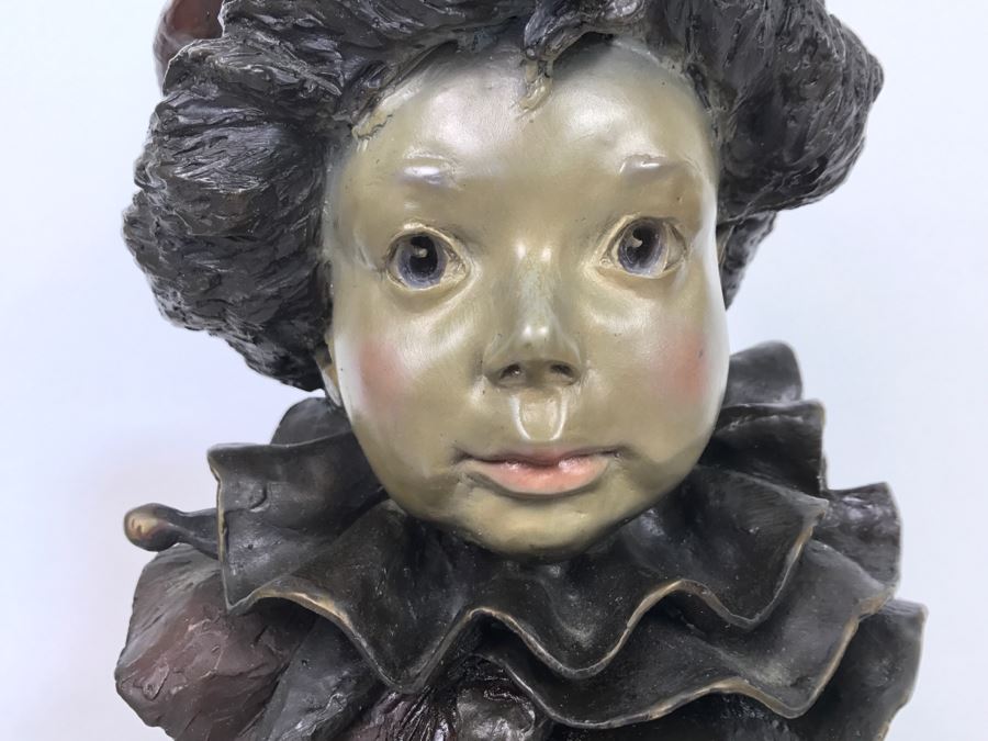 Vintage 1992 Renee Thompson Bronze Sculpture Titled 'L'Enfant Pierrot' Depicting Clown 1 Of 24 [Photo 5]