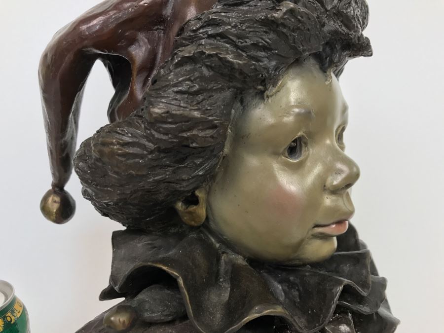 Vintage 1992 Renee Thompson Bronze Sculpture Titled 'L'Enfant Pierrot' Depicting Clown 1 Of 24 [Photo 16]