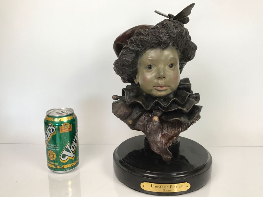 Vintage 1992 Renee Thompson Bronze Sculpture Titled 'L'Enfant Pierrot' Depicting Clown 1 Of 24 [Photo 2]