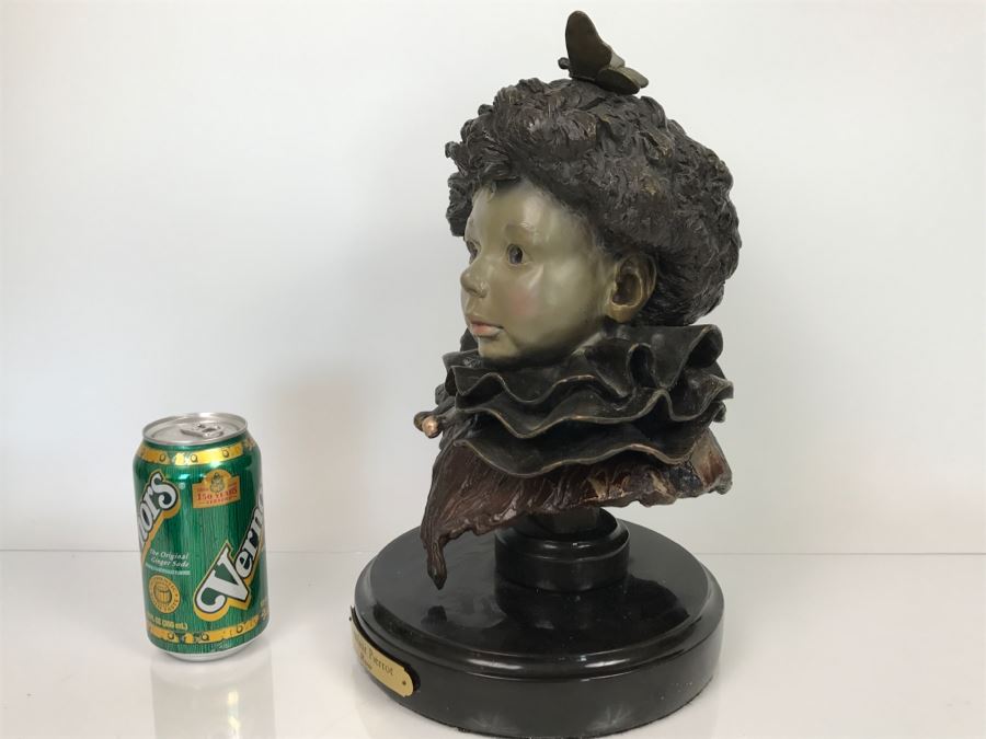 Vintage 1992 Renee Thompson Bronze Sculpture Titled 'L'Enfant Pierrot' Depicting Clown 1 Of 24 [Photo 9]